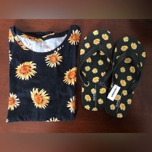 NWT Old Navy Girls Sunflower Tee and Flip Flops